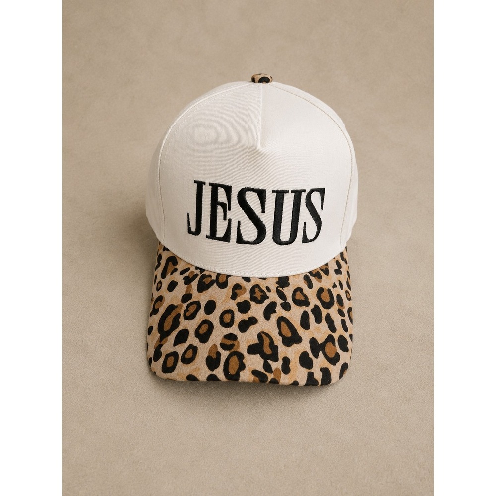 Zenana Jesus Embroidered Leopard Print Baseball Cap Adjustable Hat